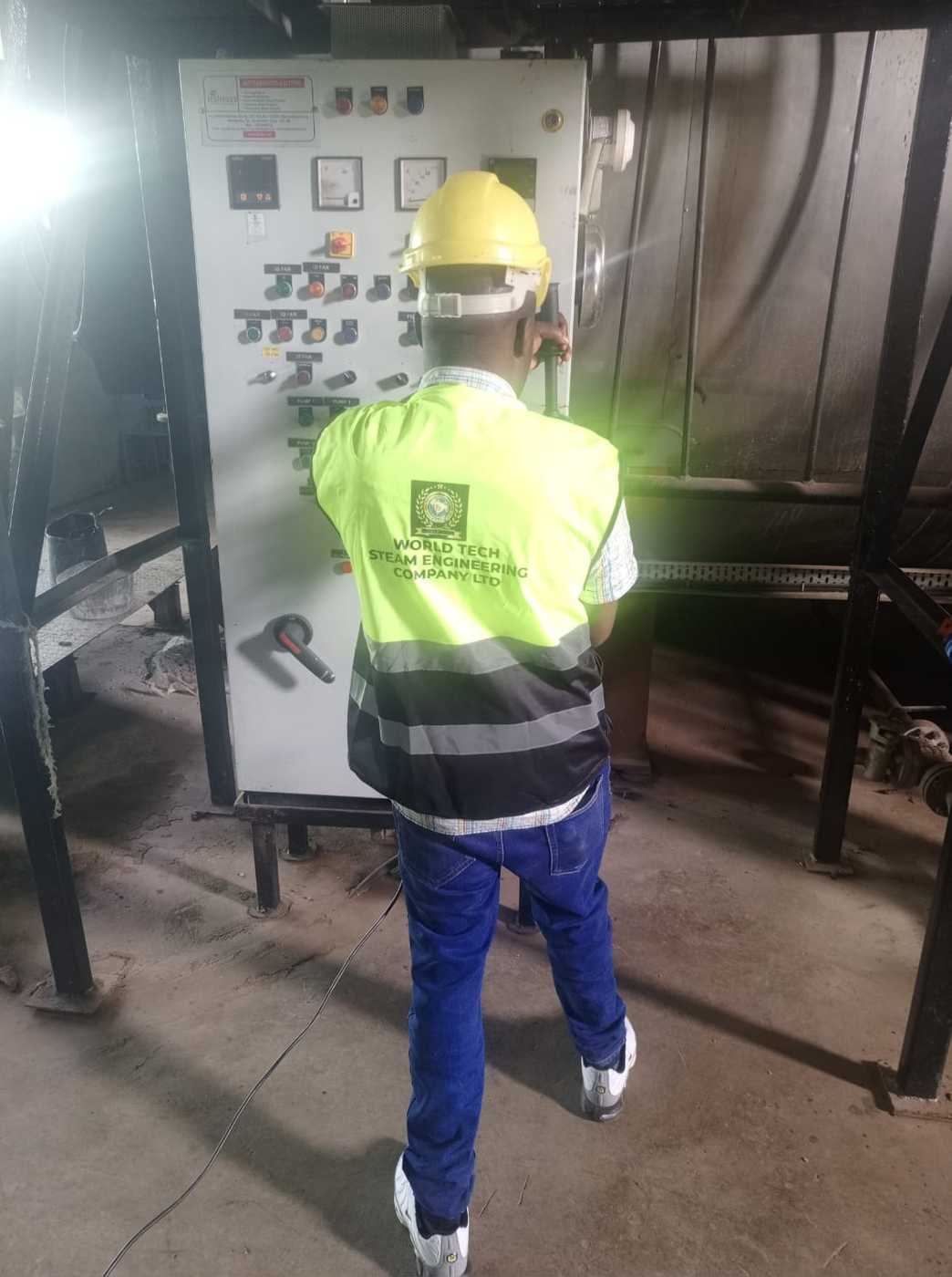 Steam pipe installation and welding work on site