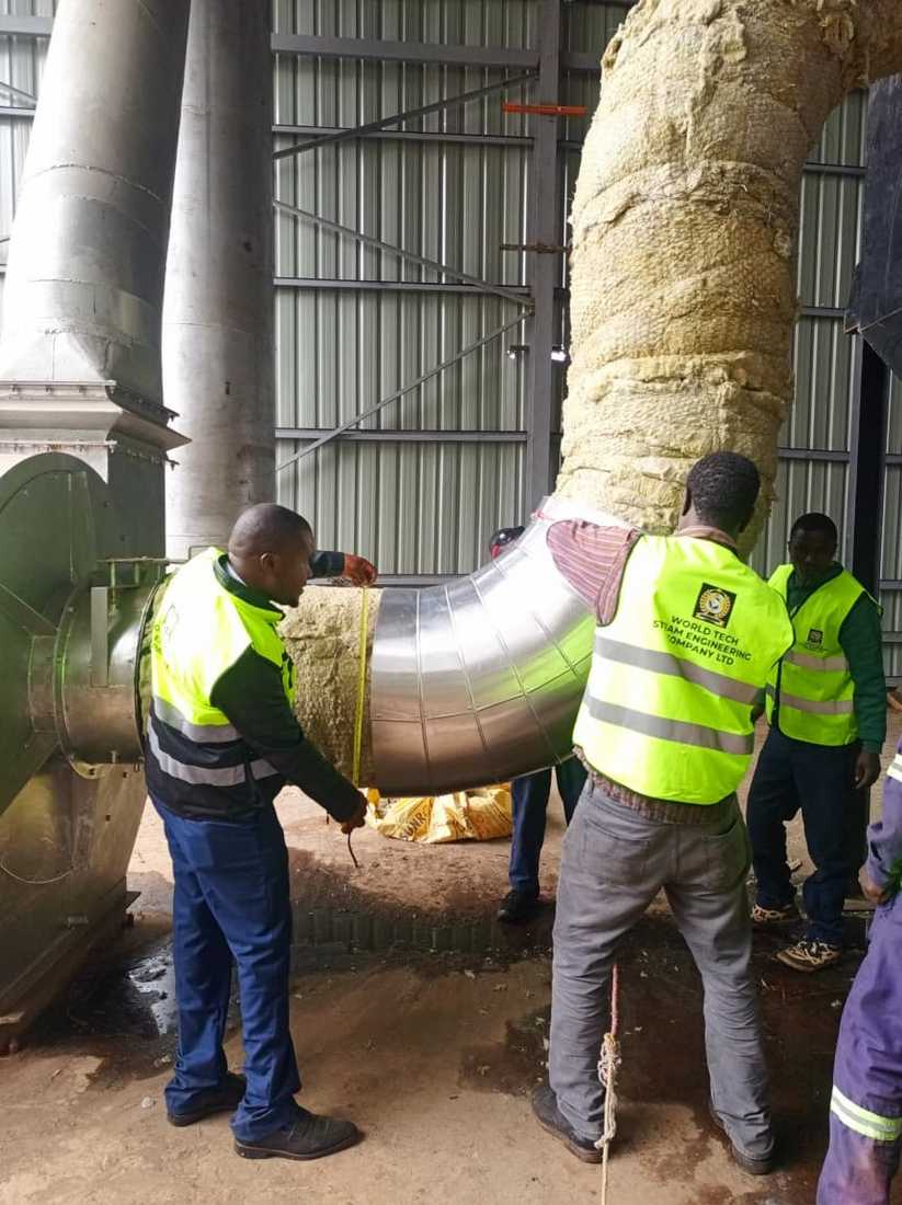 Steam pipe installation and welding work on site