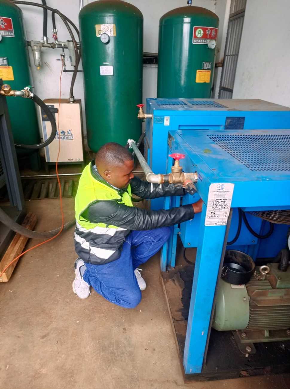 Steam pipe installation and welding work on site