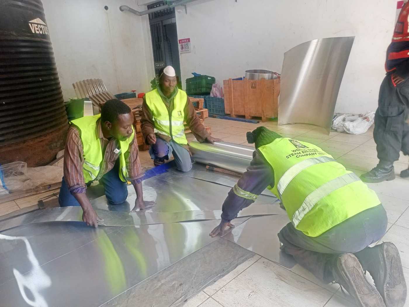 Steam pipe installation and welding work on site