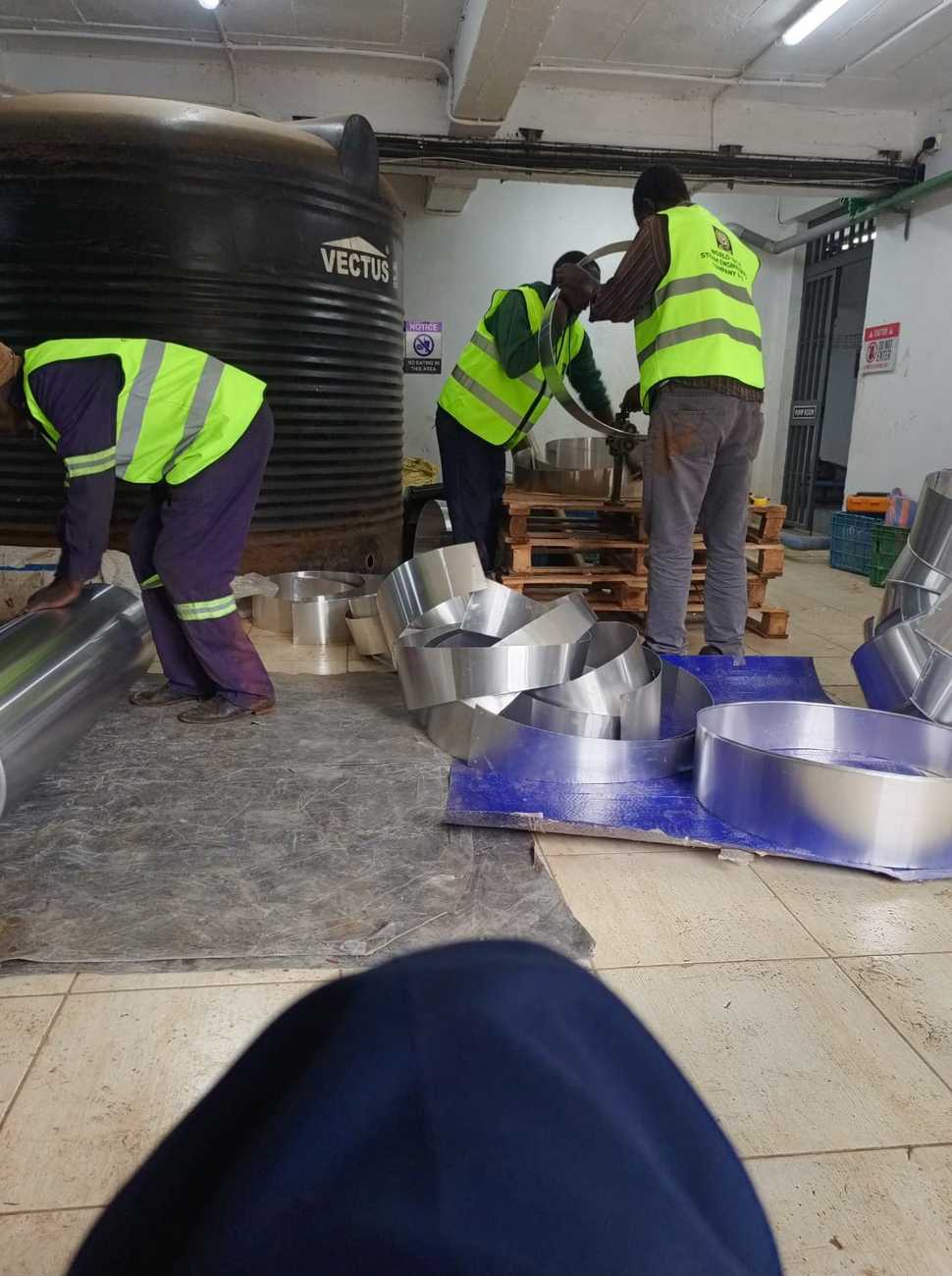 Steam pipe installation and welding work on site