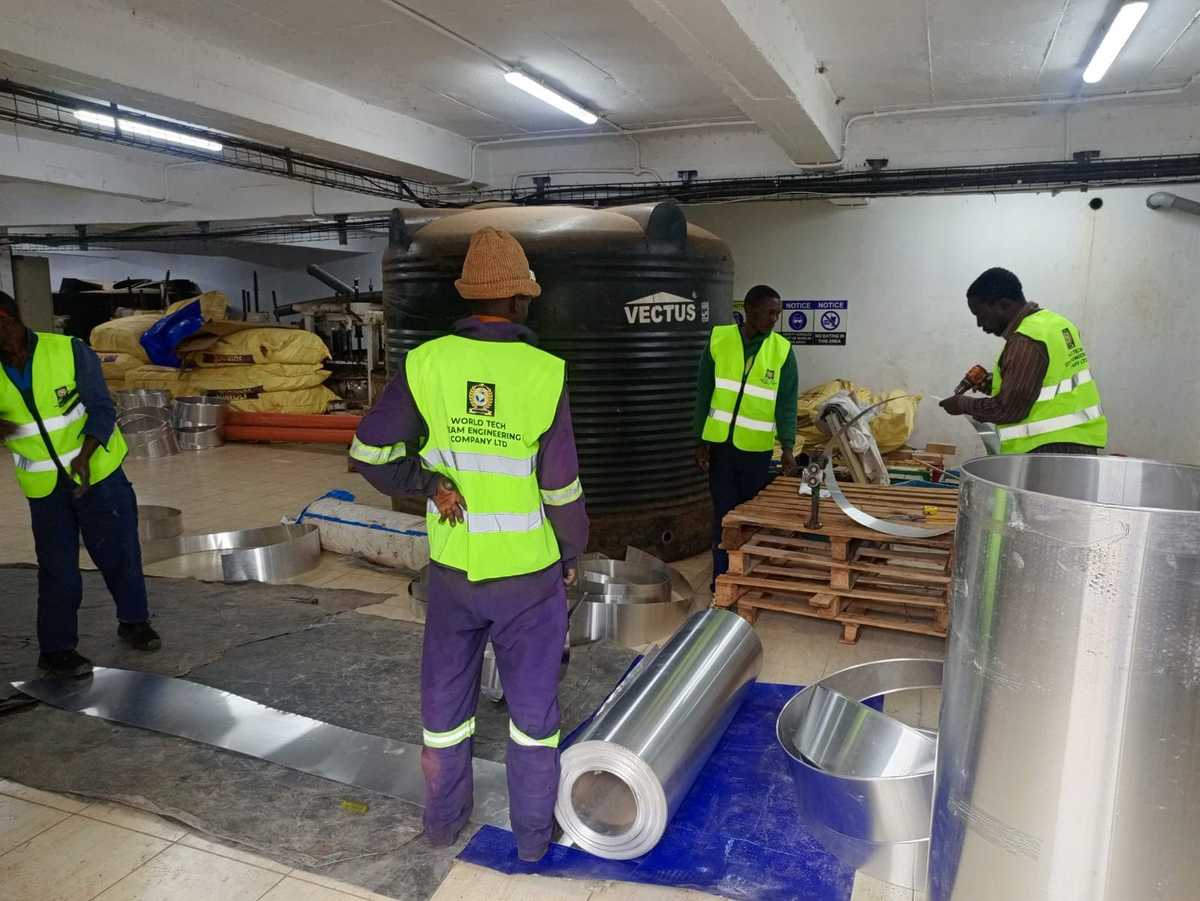 Steam pipe installation and welding work on site