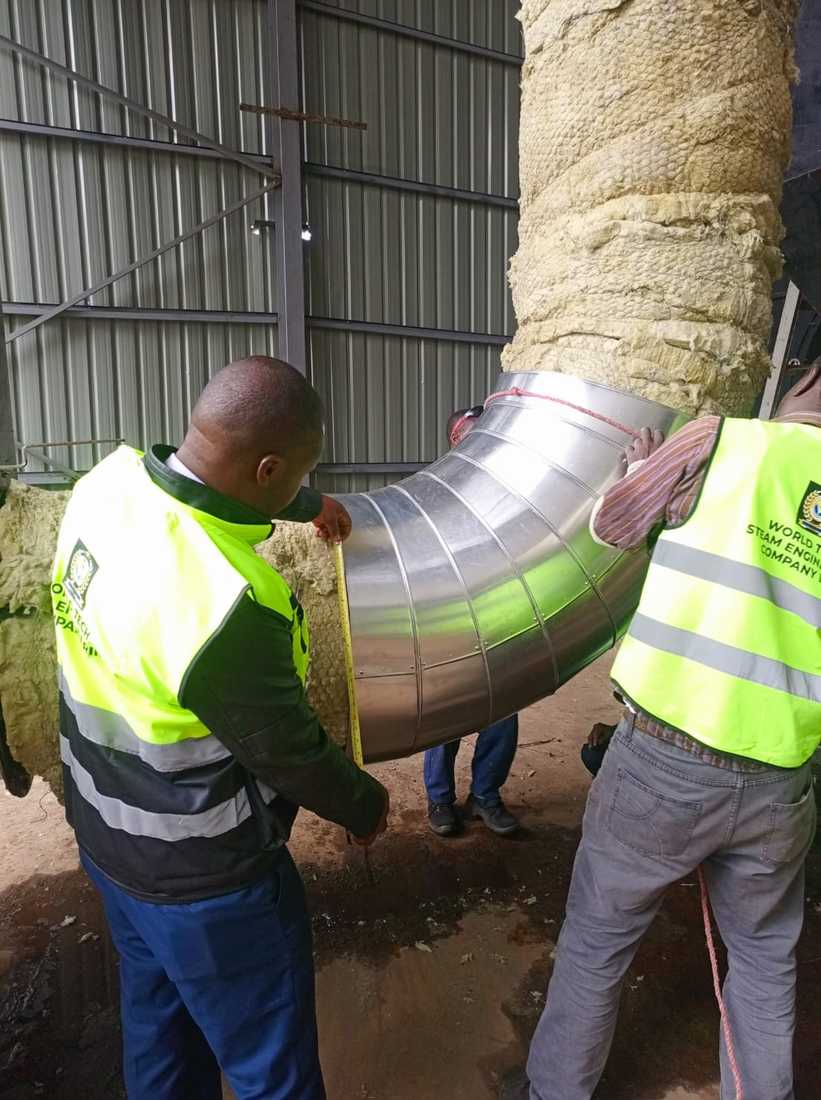 Steam pipe installation and welding work on site