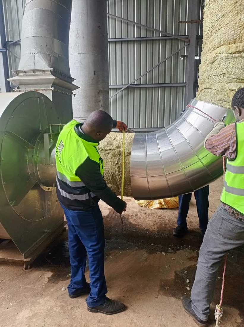 Steam pipe installation and welding work on site