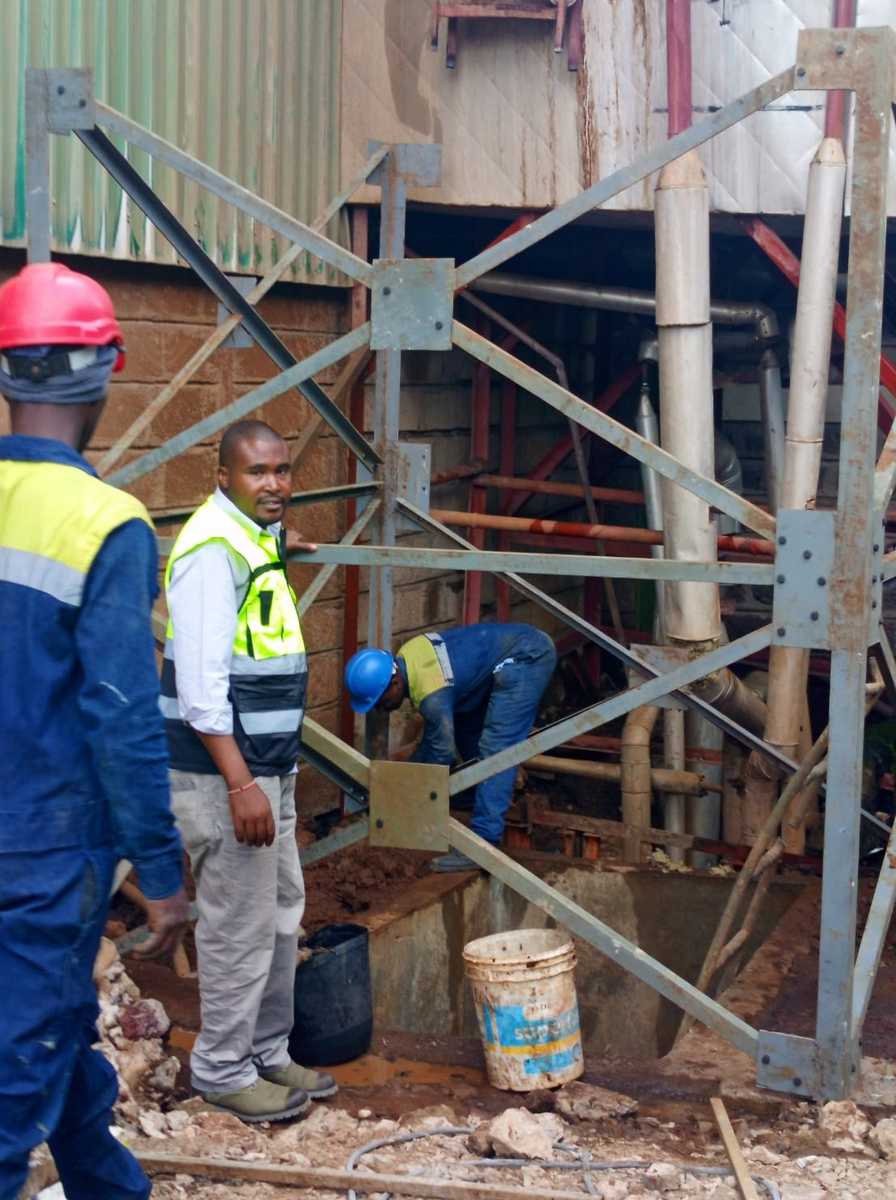 Steam pipe installation and welding work on site