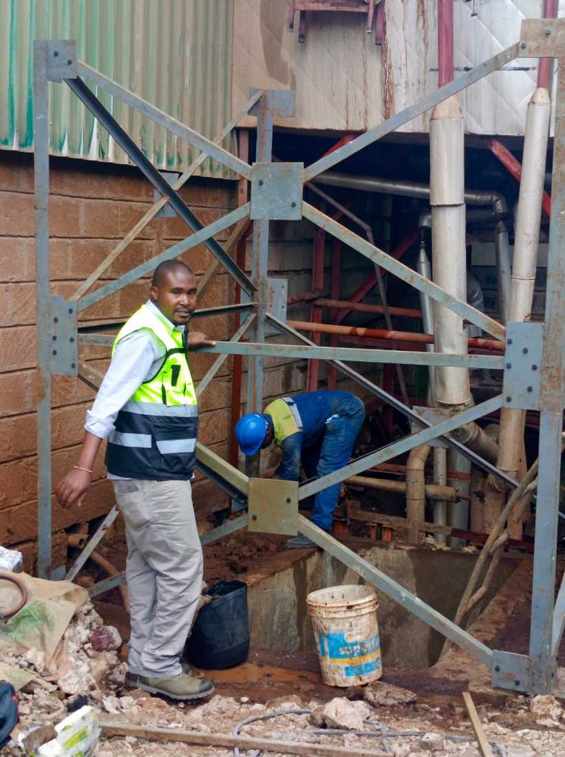 Steam pipe installation and welding work on site