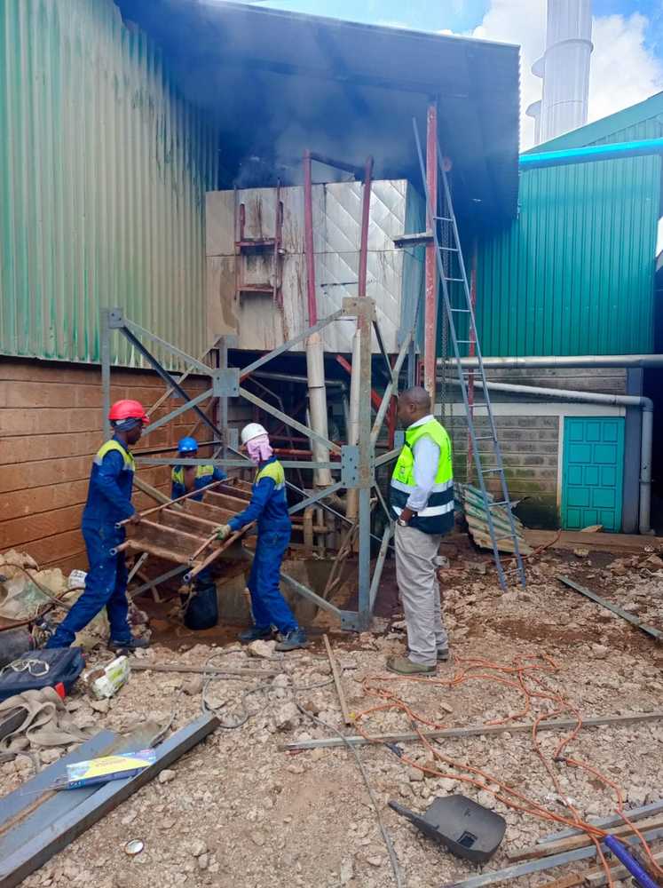 Steam pipe installation and welding work on site