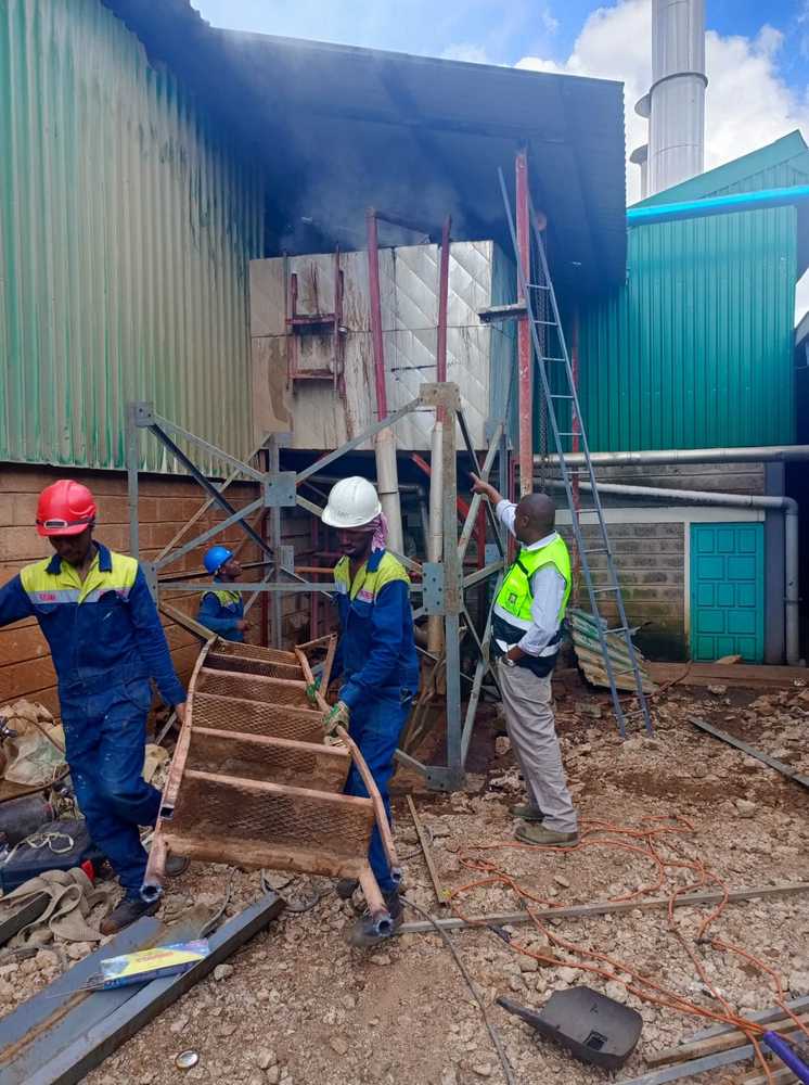 Steam pipe installation and welding work on site